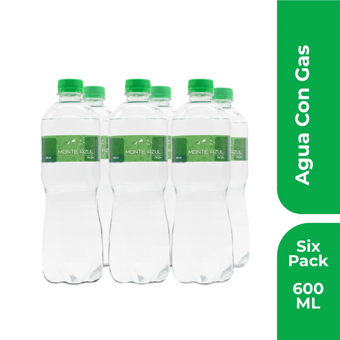 Six pack de Agua Monte Azul con gas de 600 ml