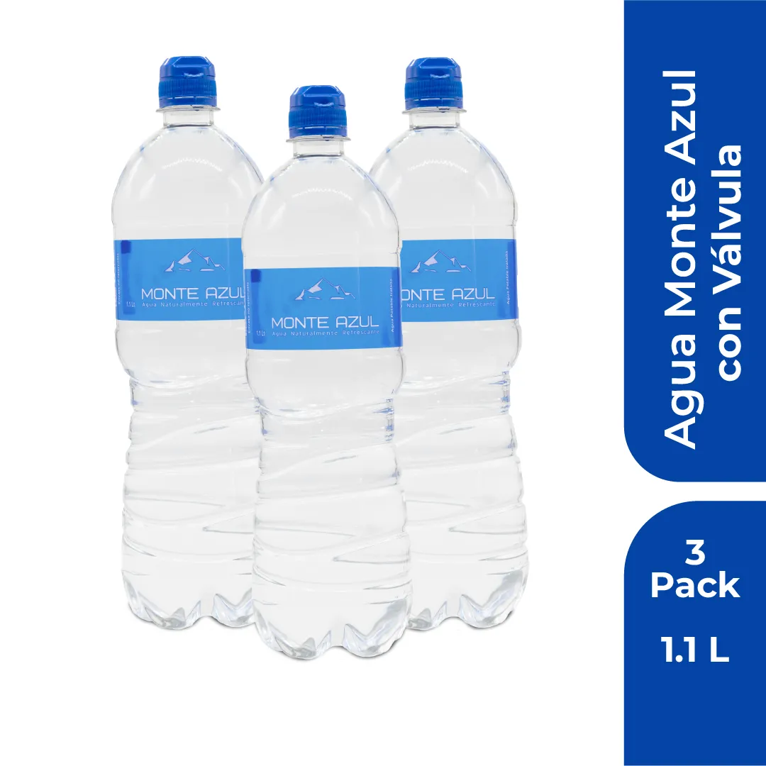 Tres botellas de Agua Monte Azul con válvula de 1.1 litros