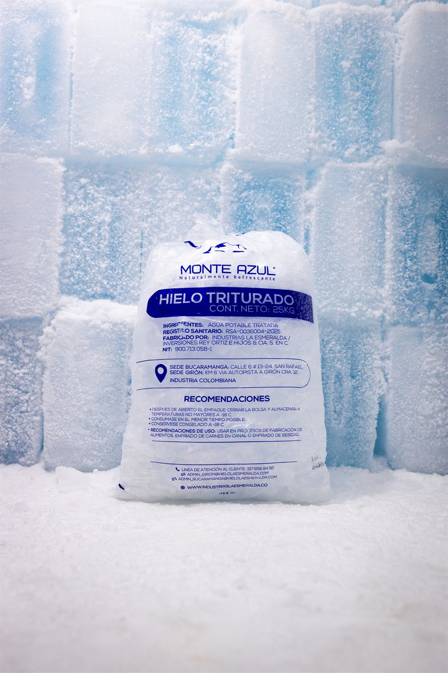 Bolsa de Hielo Monte Azul triturado de 25 kilos